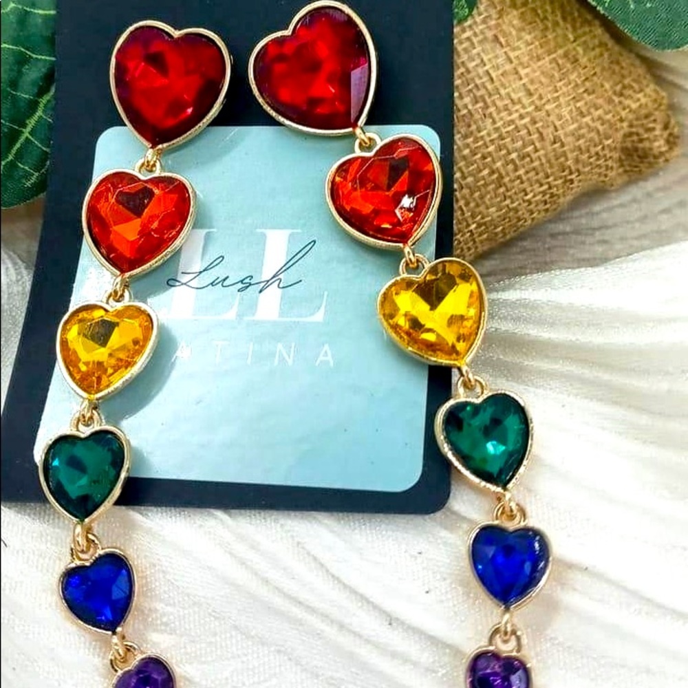 Rainbow heart drop earrings